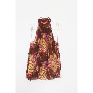 Jonnathon Martins Brown Pleated Paisley Top Size S